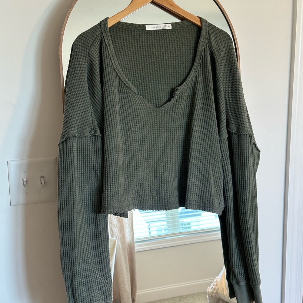 Altar’d State Cropped Waffle Sweater